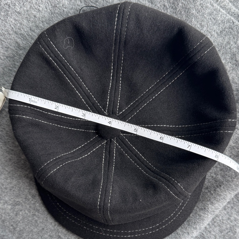 Black Wool Blend Newsboy Cap Baker Boy Hat Contrast Stitch - Picture 5 of 7